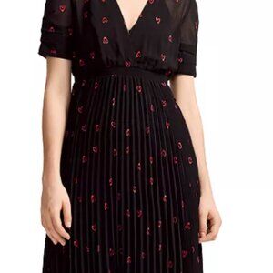 Maje Rengia Pleated Heart-Embroidered Dress Size 3